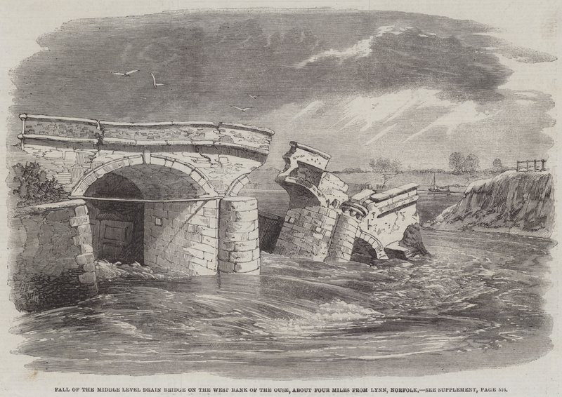 Val van de Middle Level Drain-brug aan de westelijke oever van de Ouse, ongeveer vier mijl van Lynn, Norfolk door Richard Principal Leitch