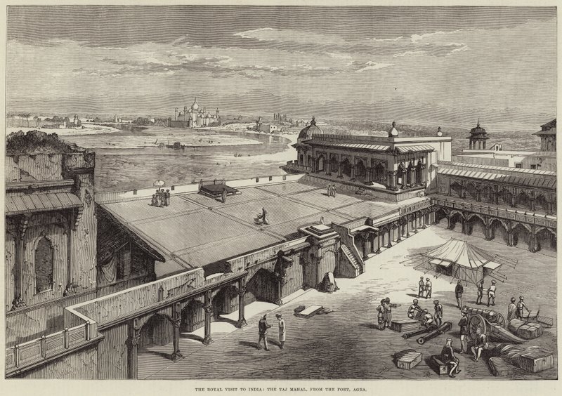 Het koninklijk bezoek aan India, de Taj Mahal, vanaf het fort, Agra door Richard Principal Leitch