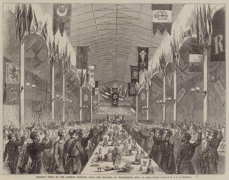 Banket gegeven aan de Krimoorlogofficieren, marine en leger, in Portsmouth, 17 september 1856 door Richard Ubsdell