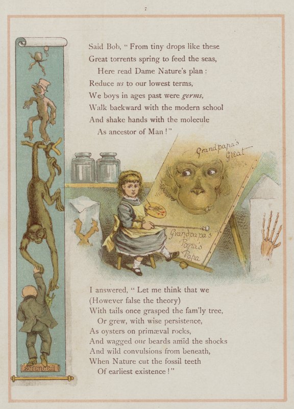 Pagina uit Upstream door Richard Andre; Evolutie (kleur litho) door Richard Andre
