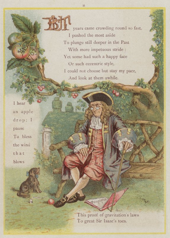Pagina uit Upstream door Richard Andre, Isaac Newton en zwaartekracht door Richard Andre