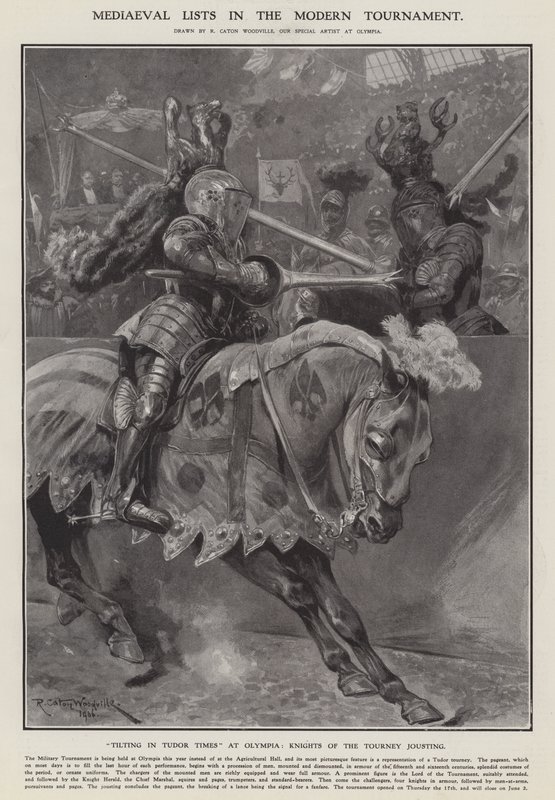 Middeleeuwse lijsten in het moderne toernooi (litho) door Richard Caton II (after) Woodville