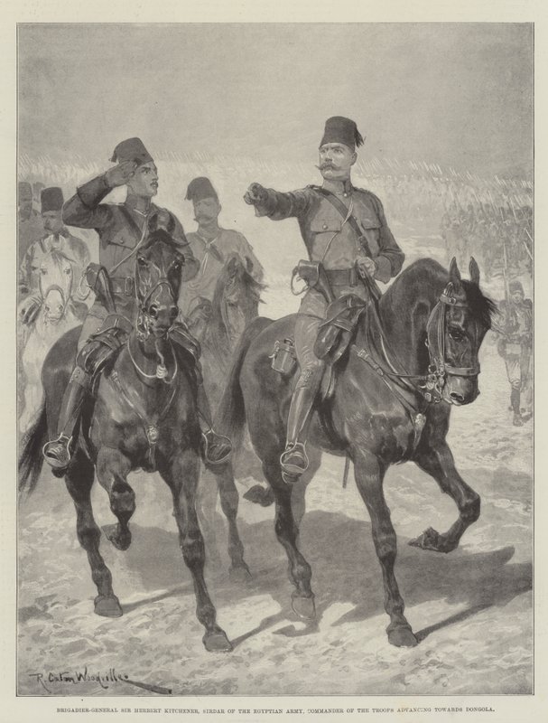 Brigadegeneraal Sir Herbert Kitchener, Sirdar van het Egyptische leger, commandant van de troepen die oprukken naar Dongola door Richard Caton Woodville junior