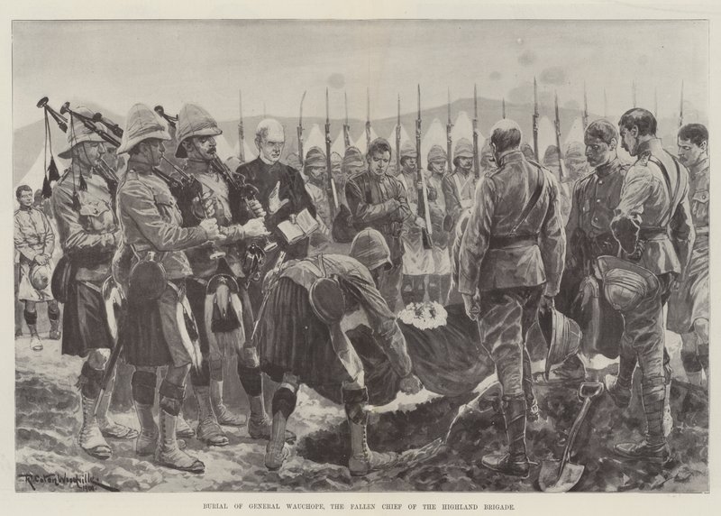 Begrafenis van generaal Wauchope, de gevallen leider van de Highland Brigade door Richard Caton Woodville junior