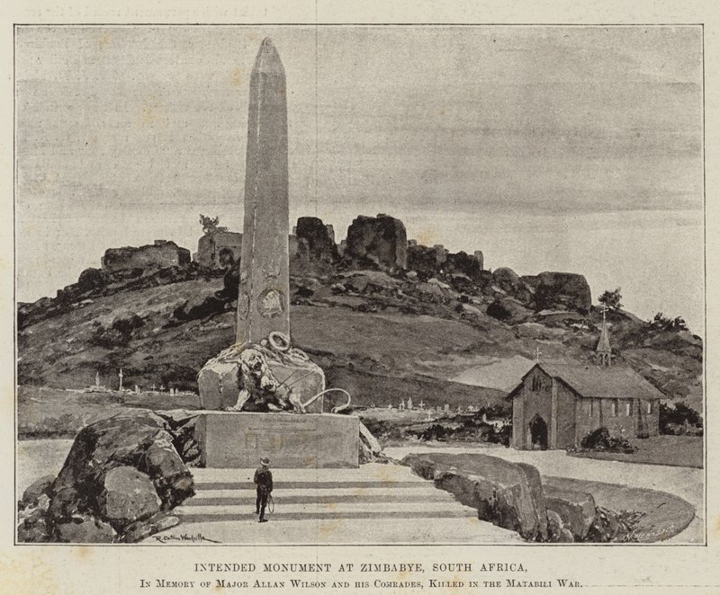 Voorgenomen Monument in Zimbabwe, Zuid-Afrika, ter Nagedachtenis aan Majoor Allan Wilson en zijn Kameraden, gedood in de Matabili Oorlog door Richard Caton Woodville junior