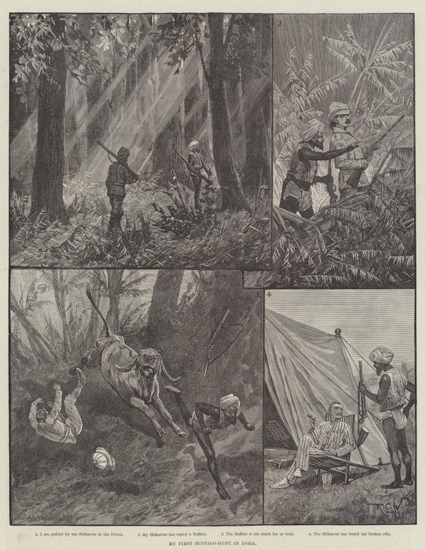 Mijn Eerste Buffeljacht in India door Richard Caton Woodville junior
