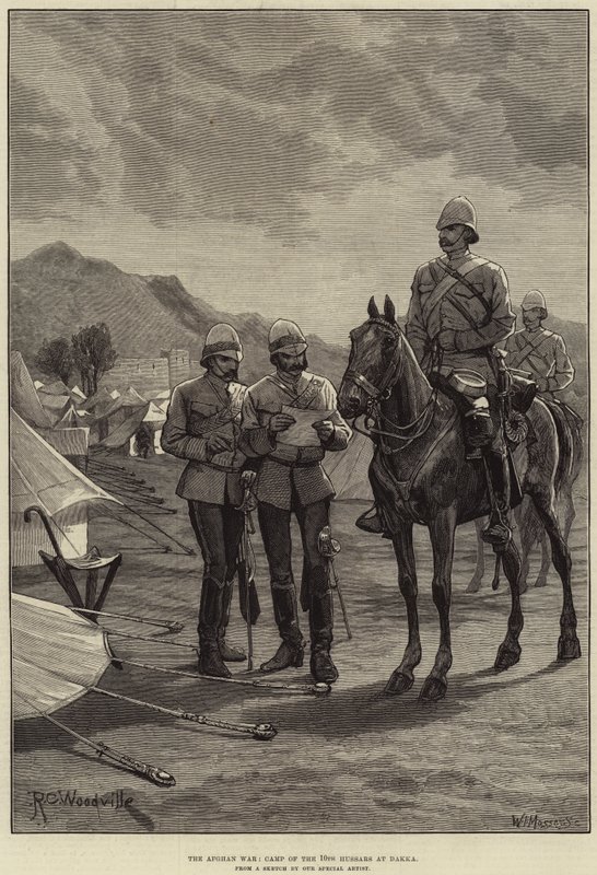 De Afghaanse Oorlog, Kamp van de 10e Huzaren in Dakka door Richard Caton Woodville junior