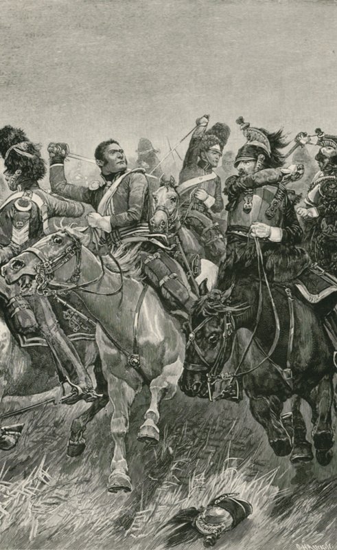 De dappere aanval van de Scots Greys in de Slag bij Waterloo door Richard Caton Woodville junior