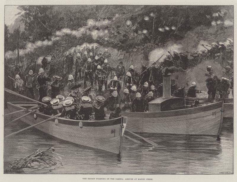 De recente gevechten aan de Gambia, hinderlaag bij Madini Creek door Richard Caton Woodville junior