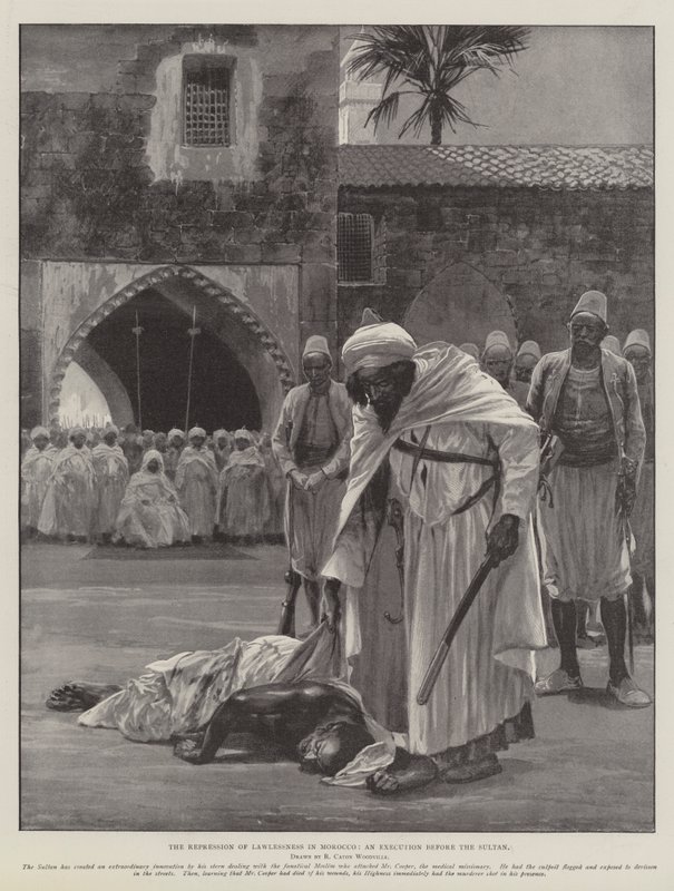 De onderdrukking van wetteloosheid in Marokko, een executie voor de sultan door Richard Caton Woodville junior