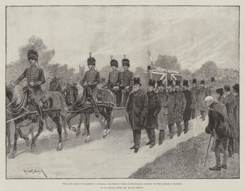De overleden hertog van Clarence, begrafenisstoet van Sandringham Church naar het treinstation door Richard Caton Woodville junior