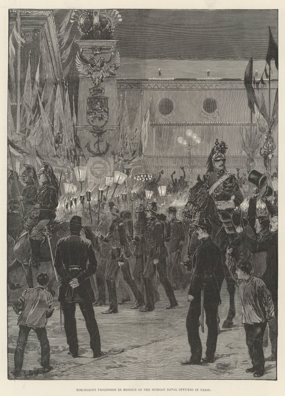 Fakkeloptocht ter Ere van de Russische Marineofficieren in Parijs door Richard Caton Woodville junior