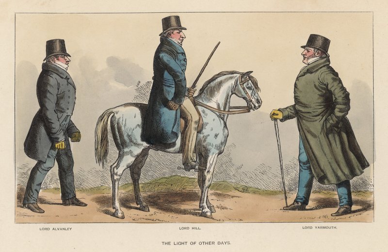 Het licht van andere dagen, met Lord Alvanley, Lord Hill en Lord Yarmouth door Richard Dighton