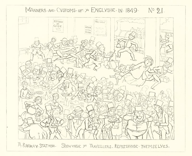 Een treinstation toont de reizigers die zichzelf verfrissen door Richard Doyle