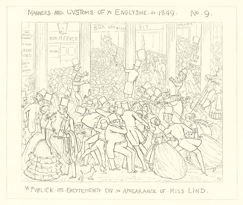 Het publiek in opwinding bij de verschijning van Miss Lind door Richard Doyle