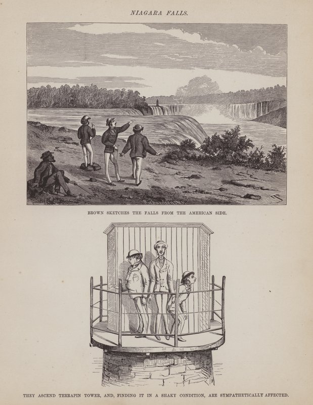 Pagina uit De Amerikaanse tour van de heren Brown, Jones en Robinson (gravure) door Richard Doyle