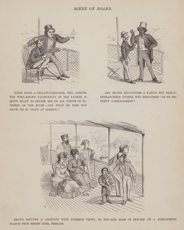 Pagina uit De Amerikaanse tour van de heren Brown, Jones en Robinson (gravure) door Richard Doyle