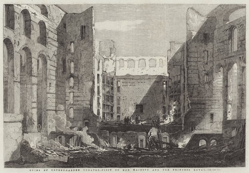 Ruïnes van Covent-Garden Theatre, Bezoek van Hare Majesteit en de Prinses Royal door Richard Principal Leitch