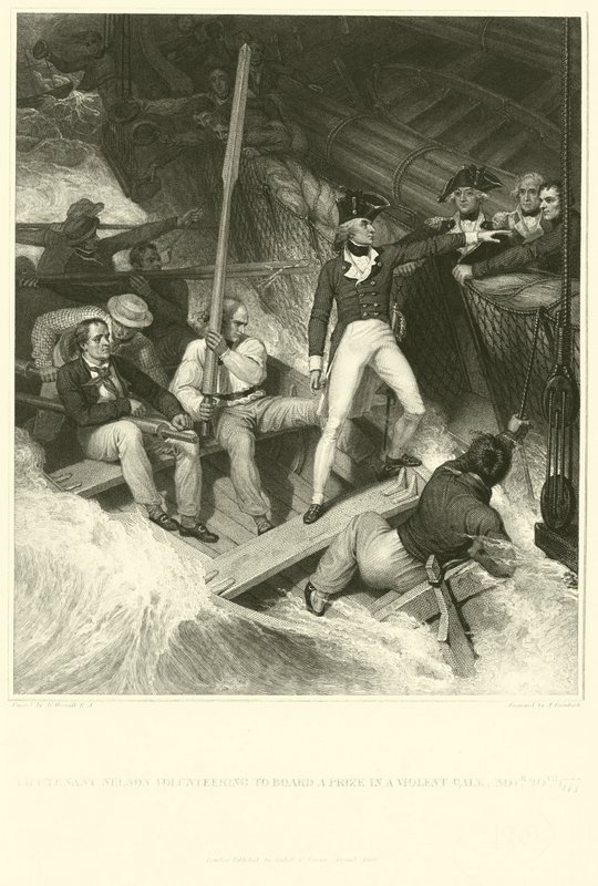 Luitenant Nelson vrijwilligt om een prijs te enteren tijdens een hevige storm door Richard Westall