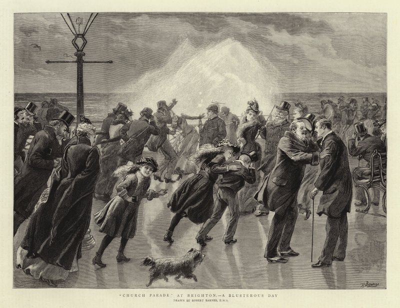 Kerkparade in Brighton, een stormachtige dag door Robert Barnes