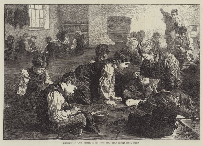 Instructie van Arme Kinderen in de Zuid-Metropolitaanse Districtsschool, Sutton door Robert Barnes