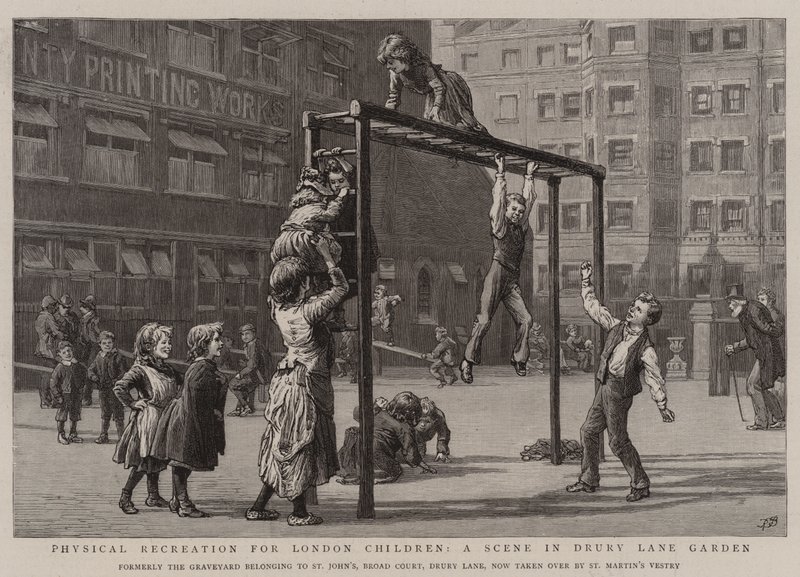 Lichamelijke Recreatie voor Londense Kinderen, een Scène in Drury Lane Garden door Robert Barnes