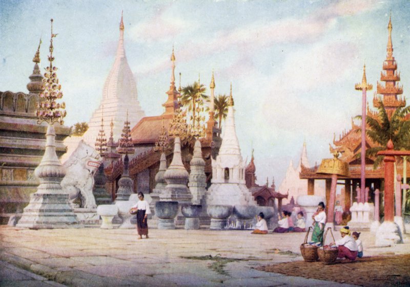 Platform van de Shwezigon Pagode, Bagan, Birma 1905 door Robert George Talbot Kelly