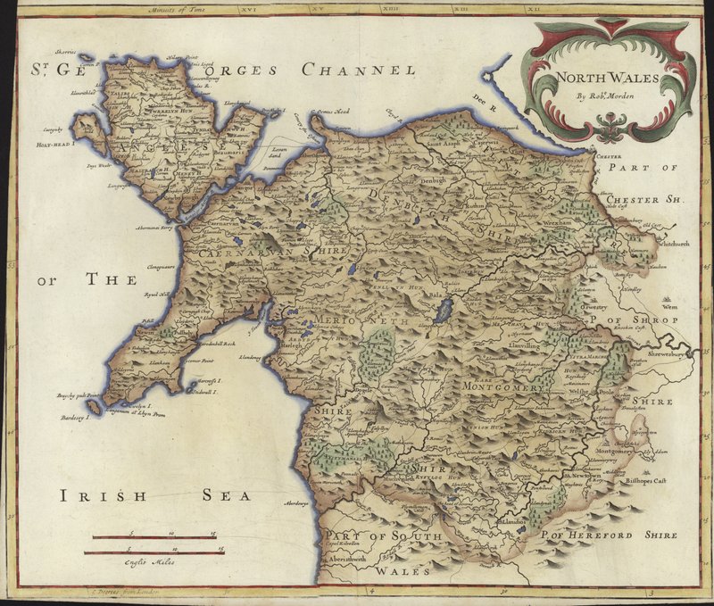 Kaart van Noord-Wales door Robert Morden