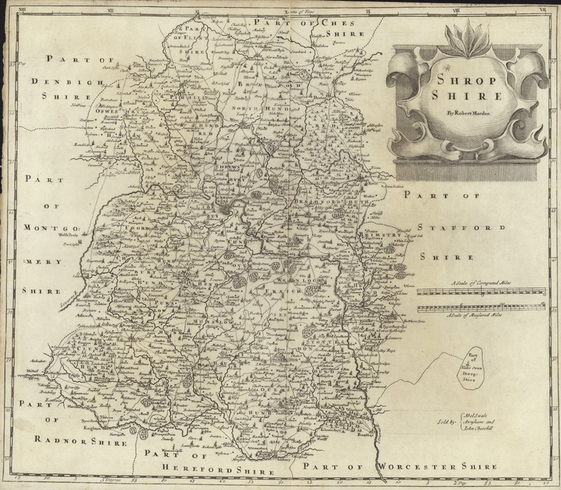 Kaart van Shropshire door Robert Morden