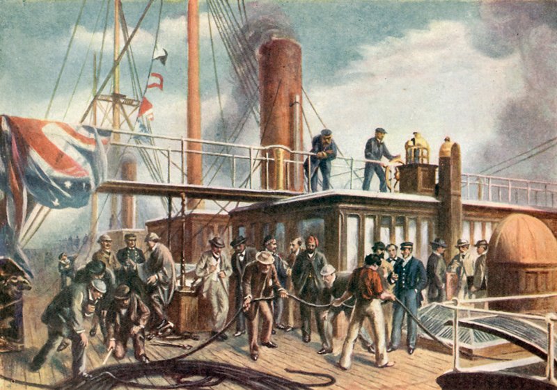 De Great Eastern herstelt de verloren Atlantische kabel door Robert (after) Dudley