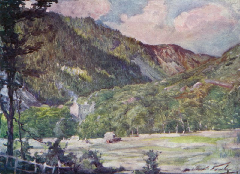 Een hooiveld bij Portmadoc (kleur litho) door Robert (after) Fowler
