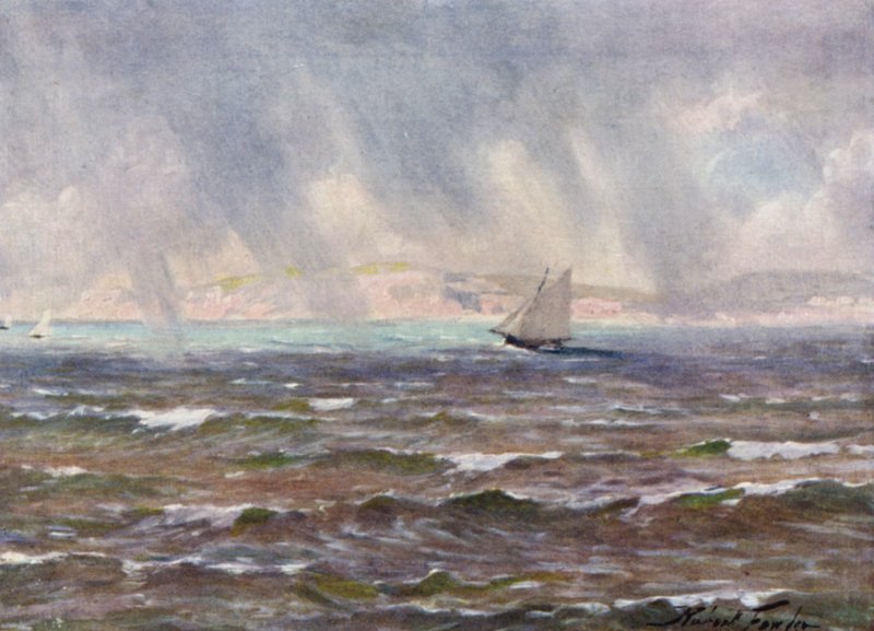 Een plotselinge windvlaag, Cardigan Bay (kleur litho) door Robert (after) Fowler