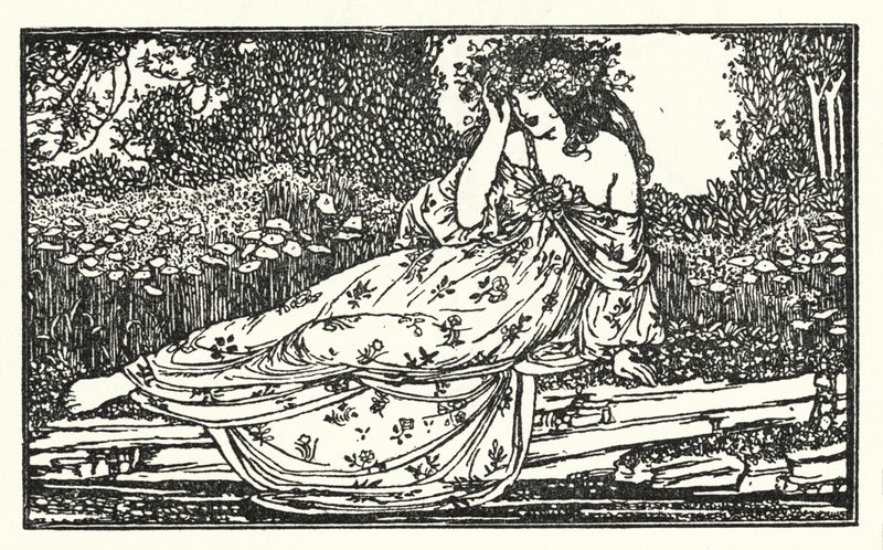 Illustratie voor Gedichten van John Keats: Fragment van een Ode aan Maia (litho) door Robert Anning Bell