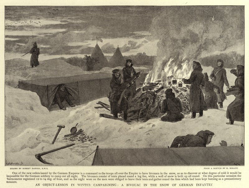 Een Les in Wintercampagne, Een Bivak in de Sneeuw van Duitse Infanterie door Robert Barnes