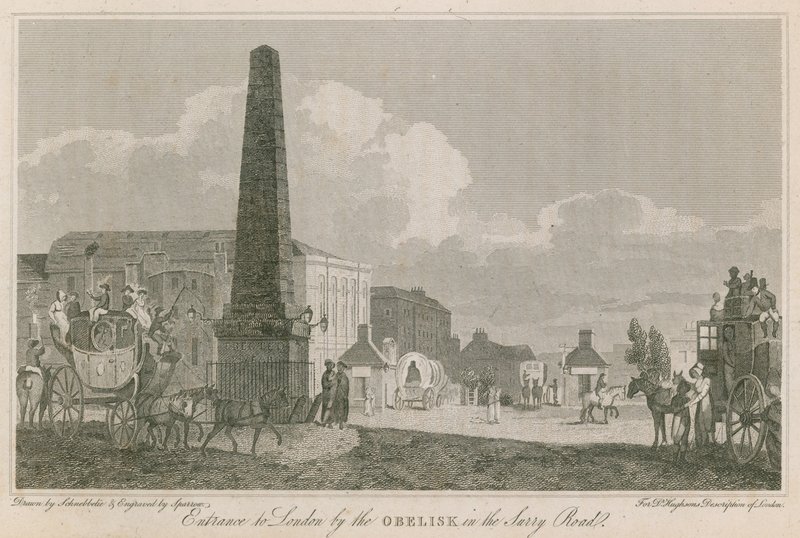 Toegang tot Londen bij de obelisk in de Surrey Road door Robert Blemell Schnebbelie
