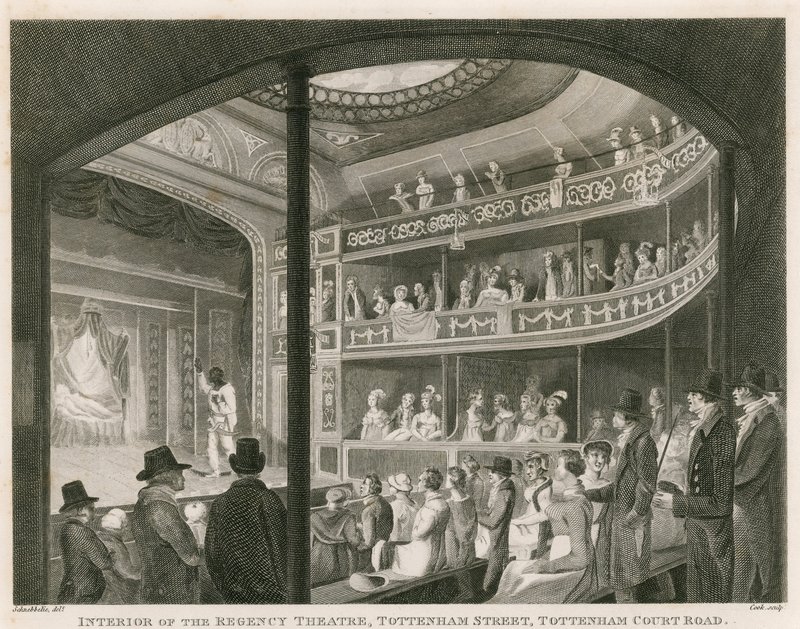 Interieur van het Regency Theatre, Tottenham Street, Tottenham Court Road, Londen door Robert Blemell Schnebbelie