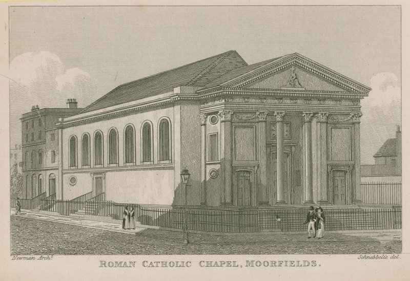 Rooms-Katholieke kapel in Moorfields door Robert Blemell Schnebbelie