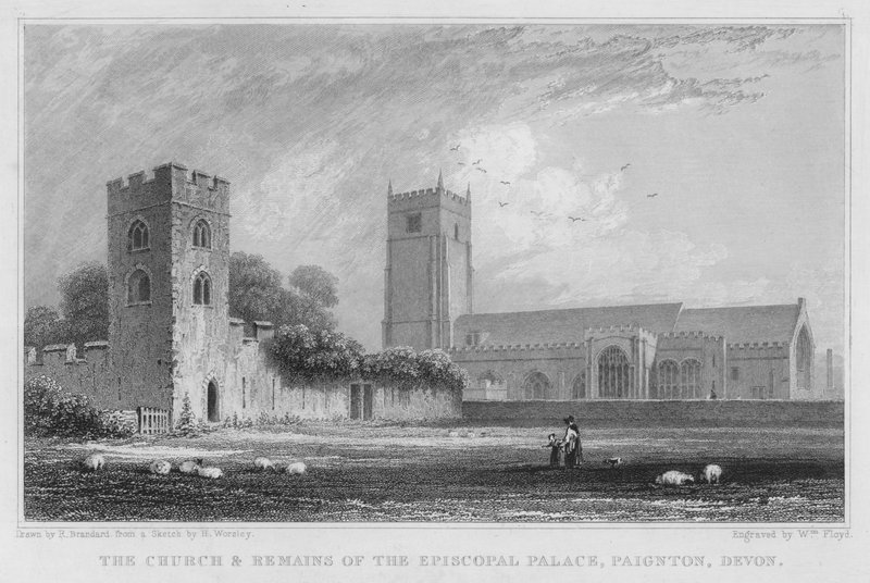 De Kerk en Resten van het Episcopale Paleis, Paignton, Devon (gravure) door Robert Brandard
