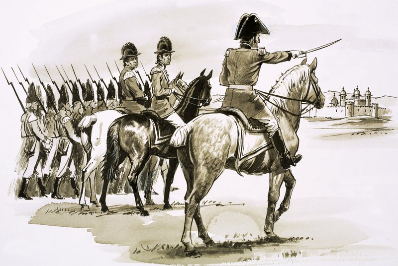 Arthur Wellesley aan het hoofd van het 23e regiment bij Mysore door Robert Brook