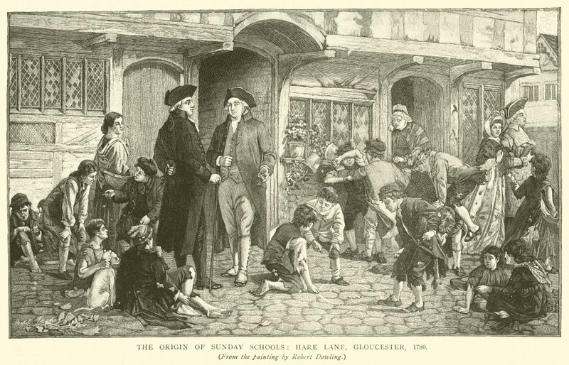 De oorsprong van zondagsscholen, Hare Lane, Gloucester, 1780 door Robert Dowling