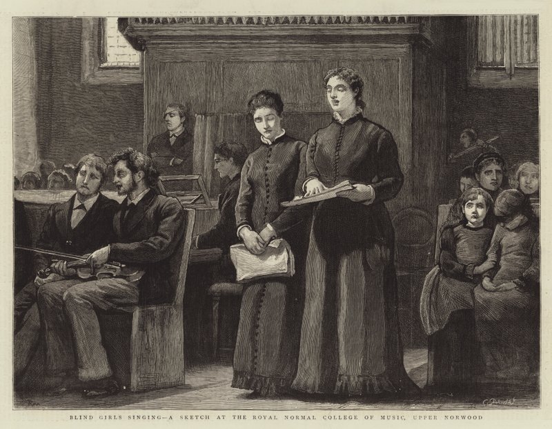 Blinde Meisjes zingen, een Schets bij het Koninklijk Normaal College voor Muziek, Upper Norwood door Robert Walker Macbeth
