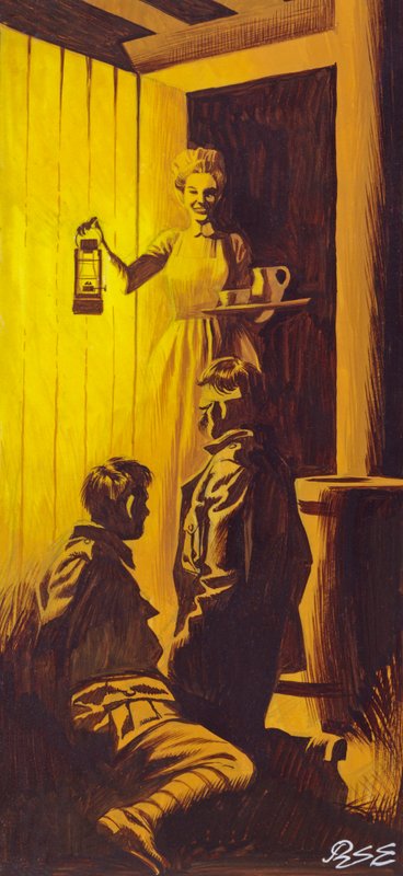 Edith Cavell verbergt geallieerde soldaten (gouache op papier) door Ron Embleton