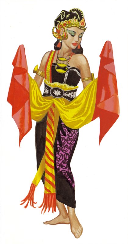 Mata Hari dansend (gouache op papier) door Ron Embleton
