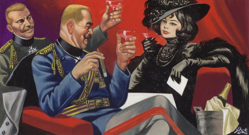 Mata Hari met een vriend onder het Duitse opperbevel (gouache op papier) door Ron Embleton
