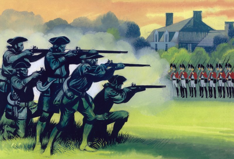 De Slag om Lexington (gouache op papier) door Ron Embleton