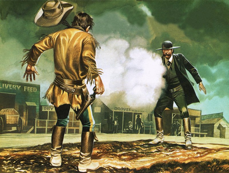 Wyatt Earp aan het werk in Dodge City door Ron Embleton
