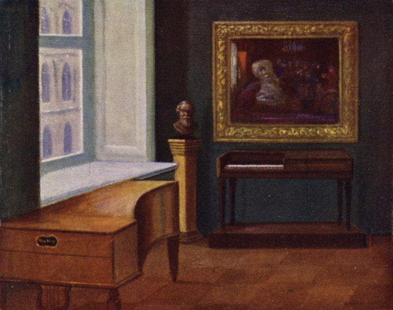 Mozarts spinet (rechts) en Hugo Wolfs piano (links) in het Museum van de Stad Wenen door Rudolf Klingsbogl