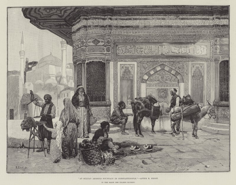 Bij de Fontein van Sultan Ahmed in Constantinopel door Rudolphe Ernst