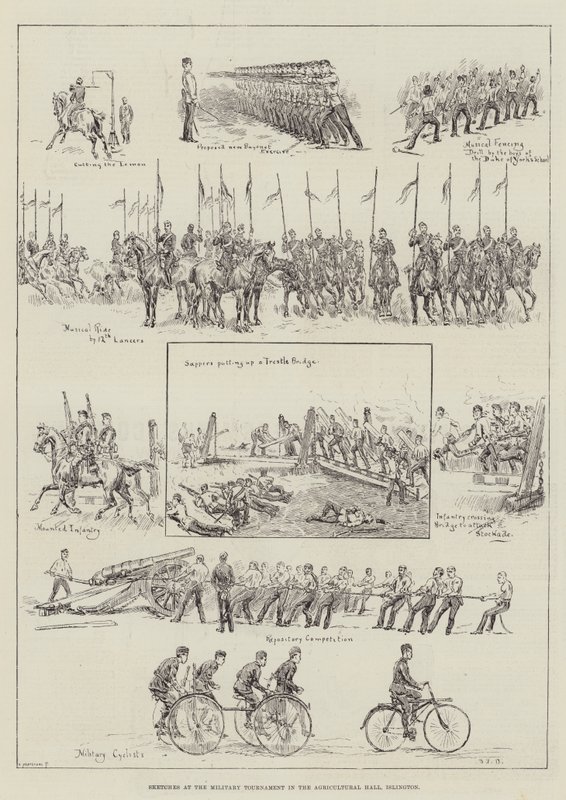 Schetsen op het militaire toernooi in de Agricultural Hall, Islington door S.T. Dadd