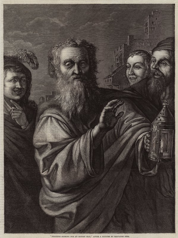 Diogenes op zoek naar een eerlijke man door Salvator Rosa